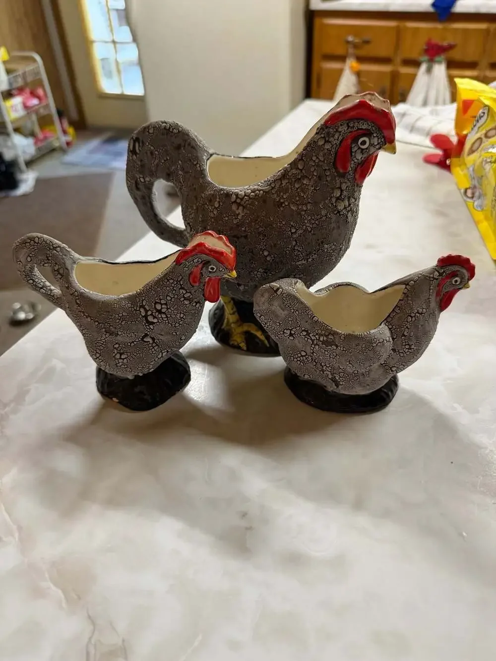 Vintage Applause Speckled Rooster & Hen Cream and Sugar Set